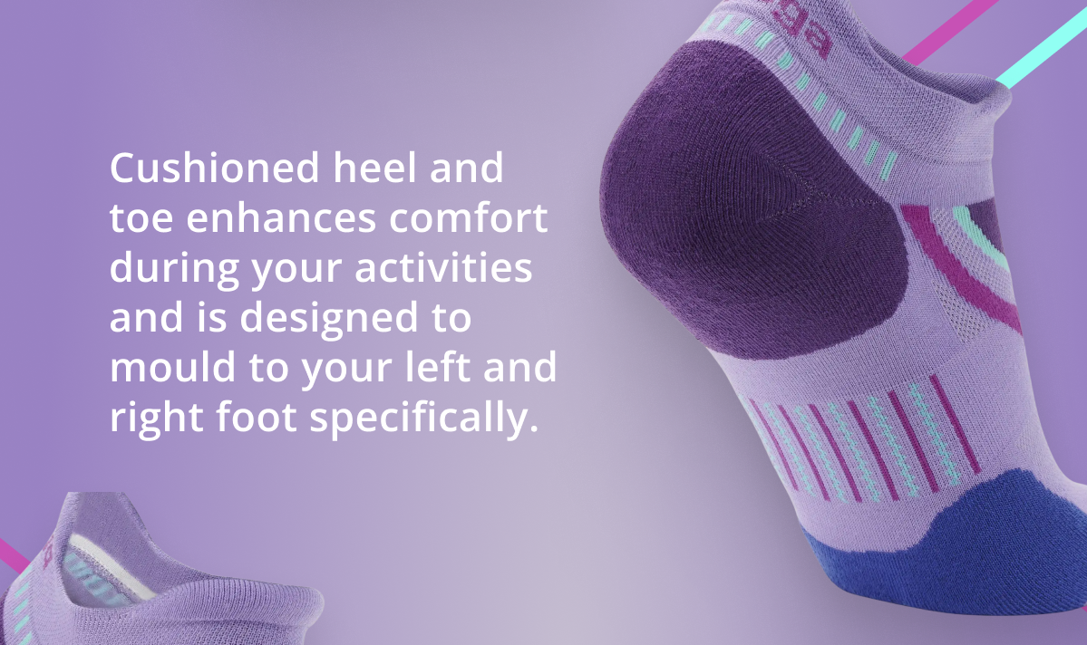 Cushioned heel and toe enhances comfort during your activities and is designed to mould to your left and right foot specifically.